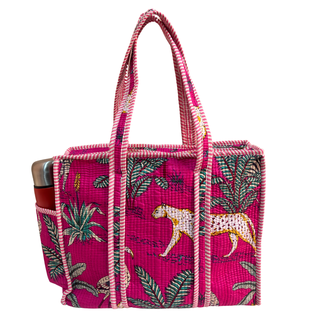 Artisan Quilted Bloom Quilted Cotton Tote - Handcrafted Shopping Companion