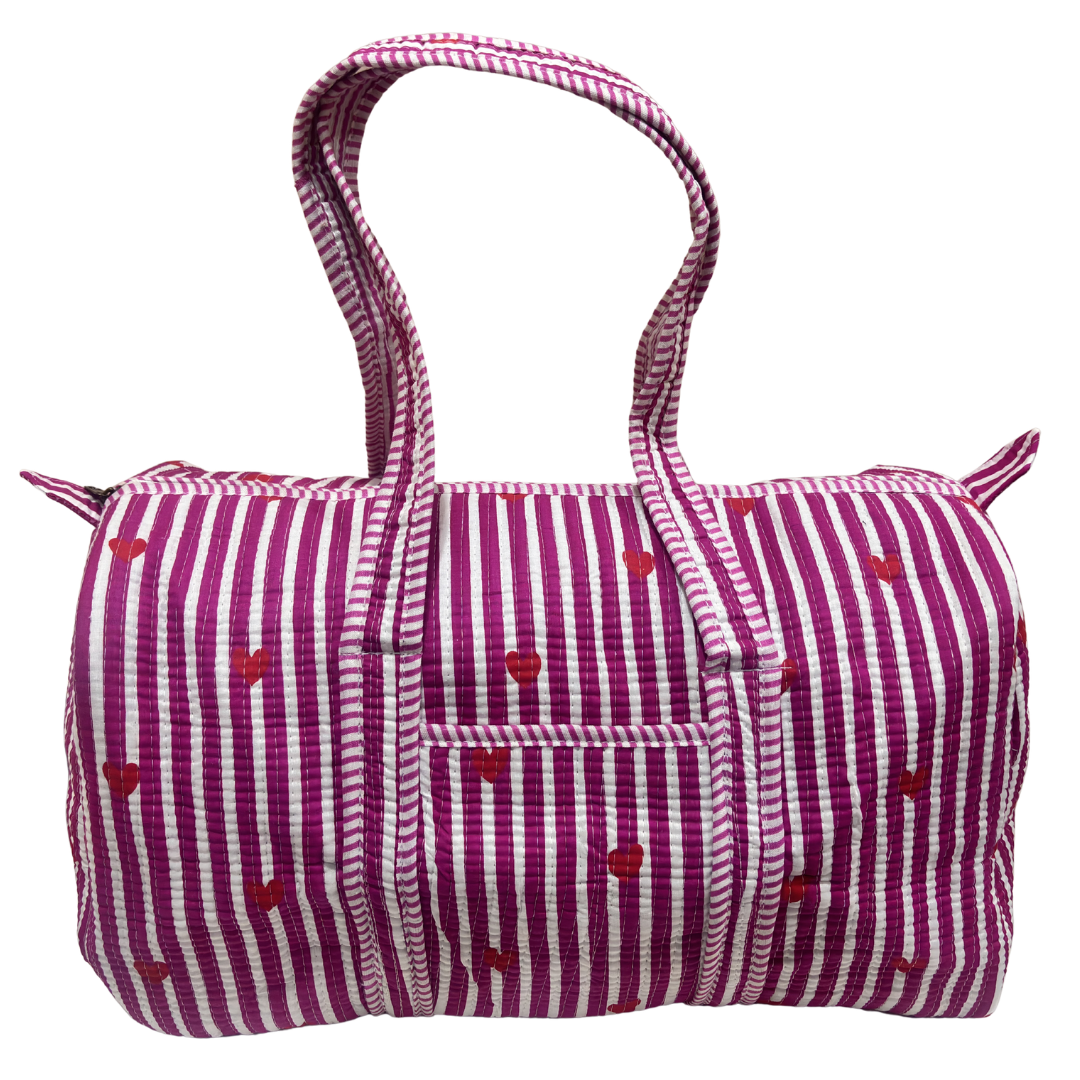 Pushkar Balloon Quilted Heritage Duffle by The House of RajPadmini — handcrafted travel duffle from Jaipur (Pink variant)