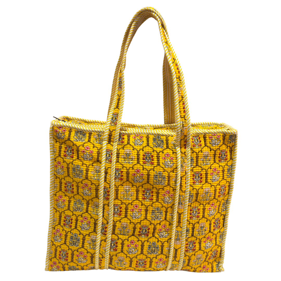 Quilted Cotton Shopping Tote Bag – Block Print, Handcrafted | The House of RajPadmini