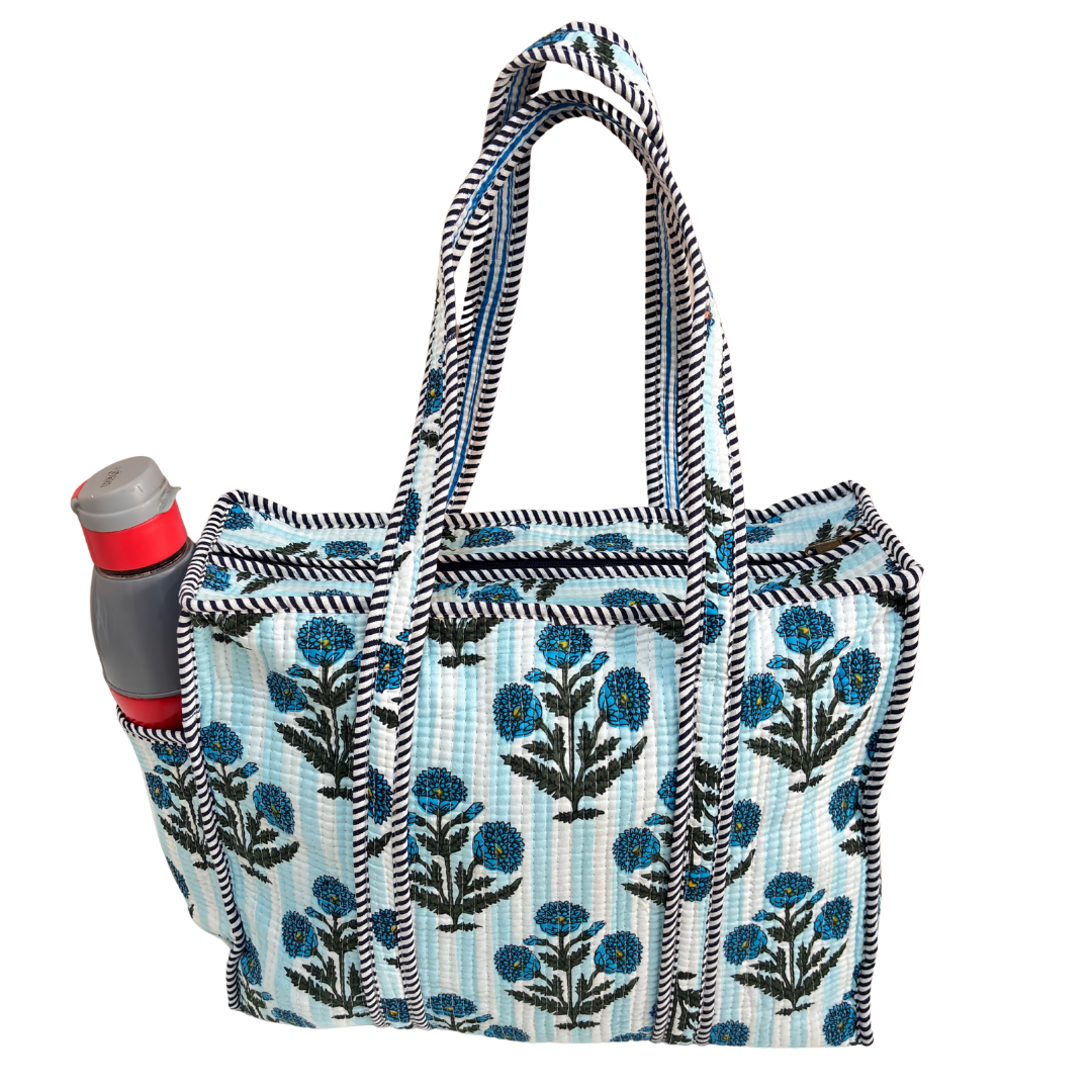 RajPadmini 4-in-1 Festive Gifting COMBO : Premium Quilted Tote Bag + 3 Waterproof Pouches = Your Complete Organization Solution!