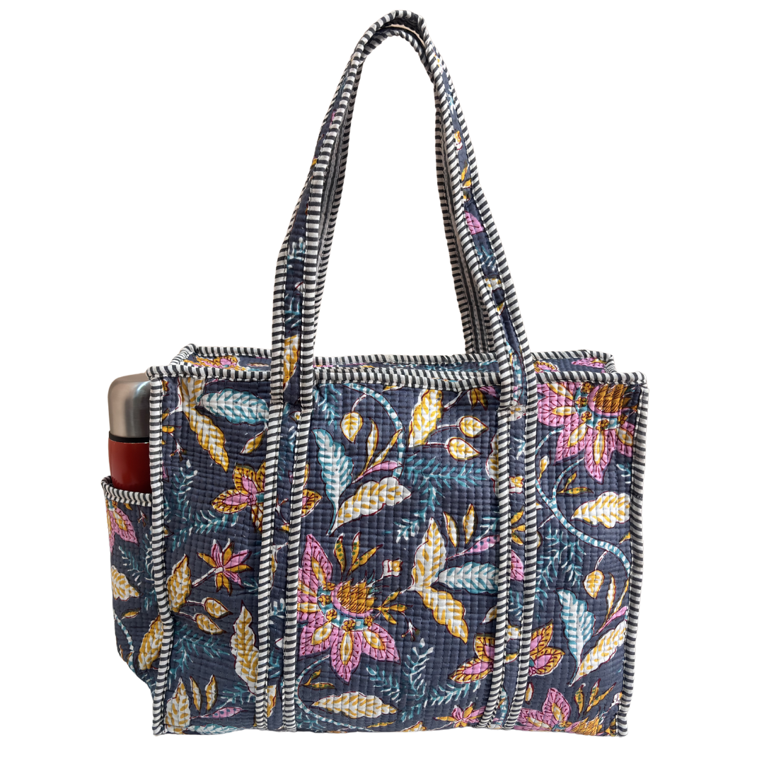 Artisan Quilted Bloom Quilted Cotton Tote - Handcrafted Shopping Companion