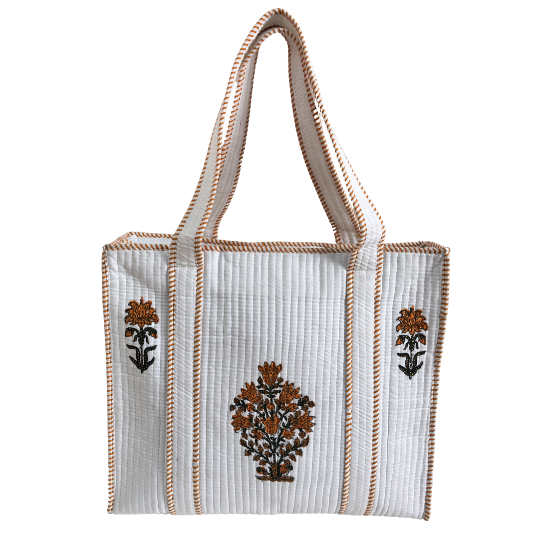 Quilted Cotton Shopping Tote Bag – Block Print, Handcrafted | The House of RajPadmini