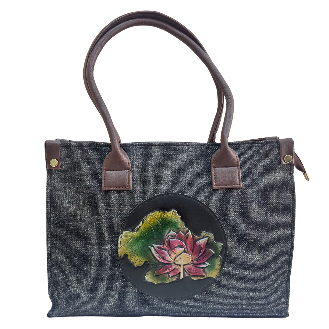 The House of RajPadmini Jute Tote Bag with Medallion Embossed Print
