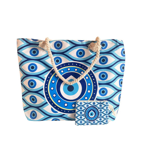 The Beach Party Edition:- Evil Eye Print Beach Tote Bag with complimentary Pouch