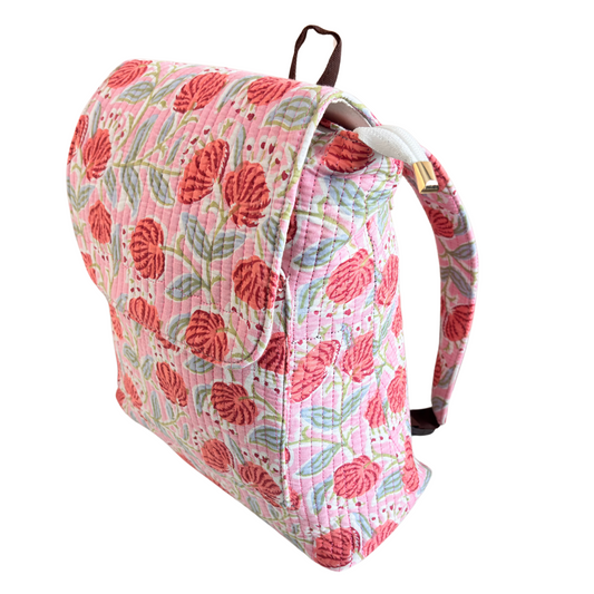 The Jungle Book Edition:- Premium Quilted Cotton Pink Backpack with Floral Print Design