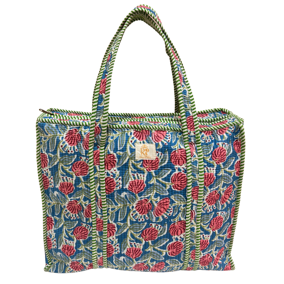 Quilted Cotton Shopping Tote Bag – Block Print, Handcrafted | The House of RajPadmini