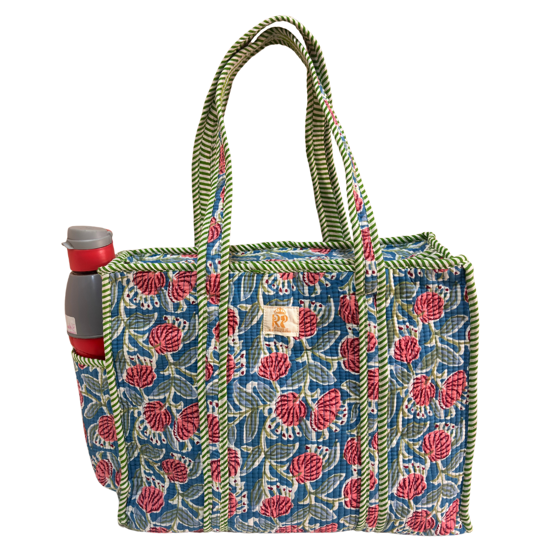 Artisan Quilted Bloom Quilted Cotton Tote - Handcrafted Shopping Companion