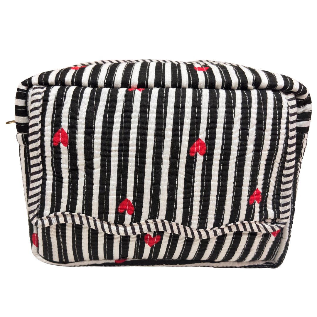 Multi-Pocket Travel Cosmetic Case with Flap & Front Zip — Handcrafted Quilted Block Print | RajPadmini