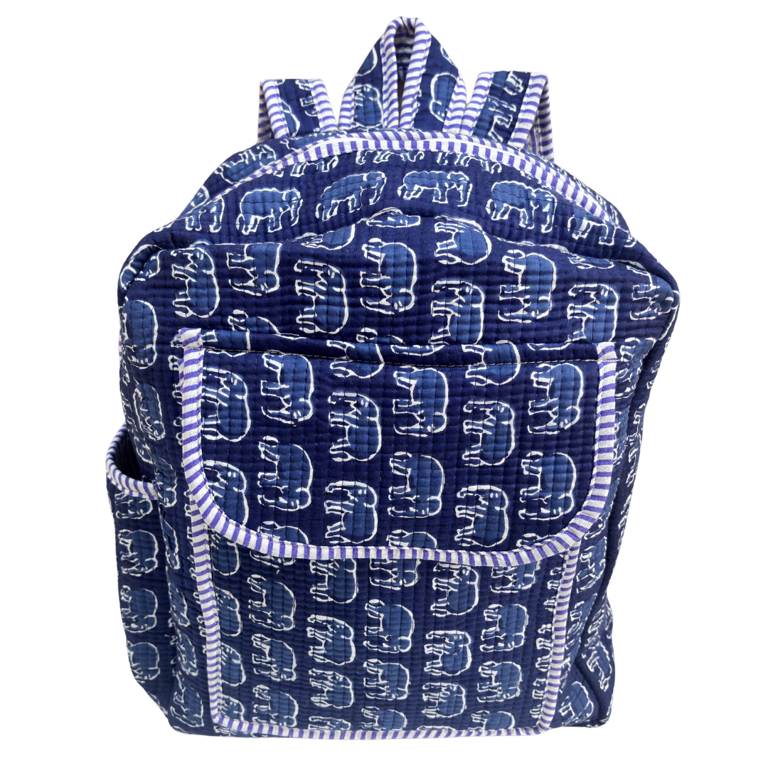 The Jungle Book Edition:- Premium Quilted Blue Cotton Backpack with Animal Print Design - Stylish Eco-Friendly Bag for School, Travel, and Everyday Adventures