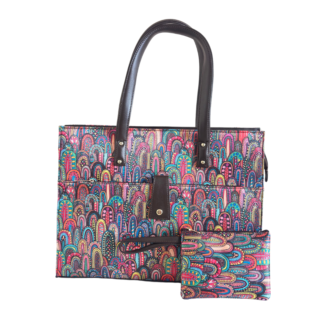 The Executive Rajasthani Print Laptop Tote Bag with Complimentary Pouch - The House of RajPadmini