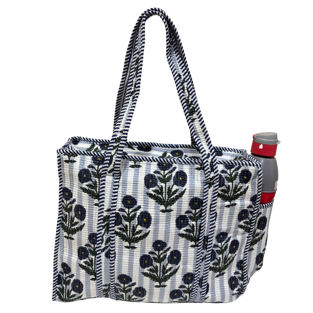 Artisan Quilted Bloom Quilted Cotton Tote - Handcrafted Shopping Companion