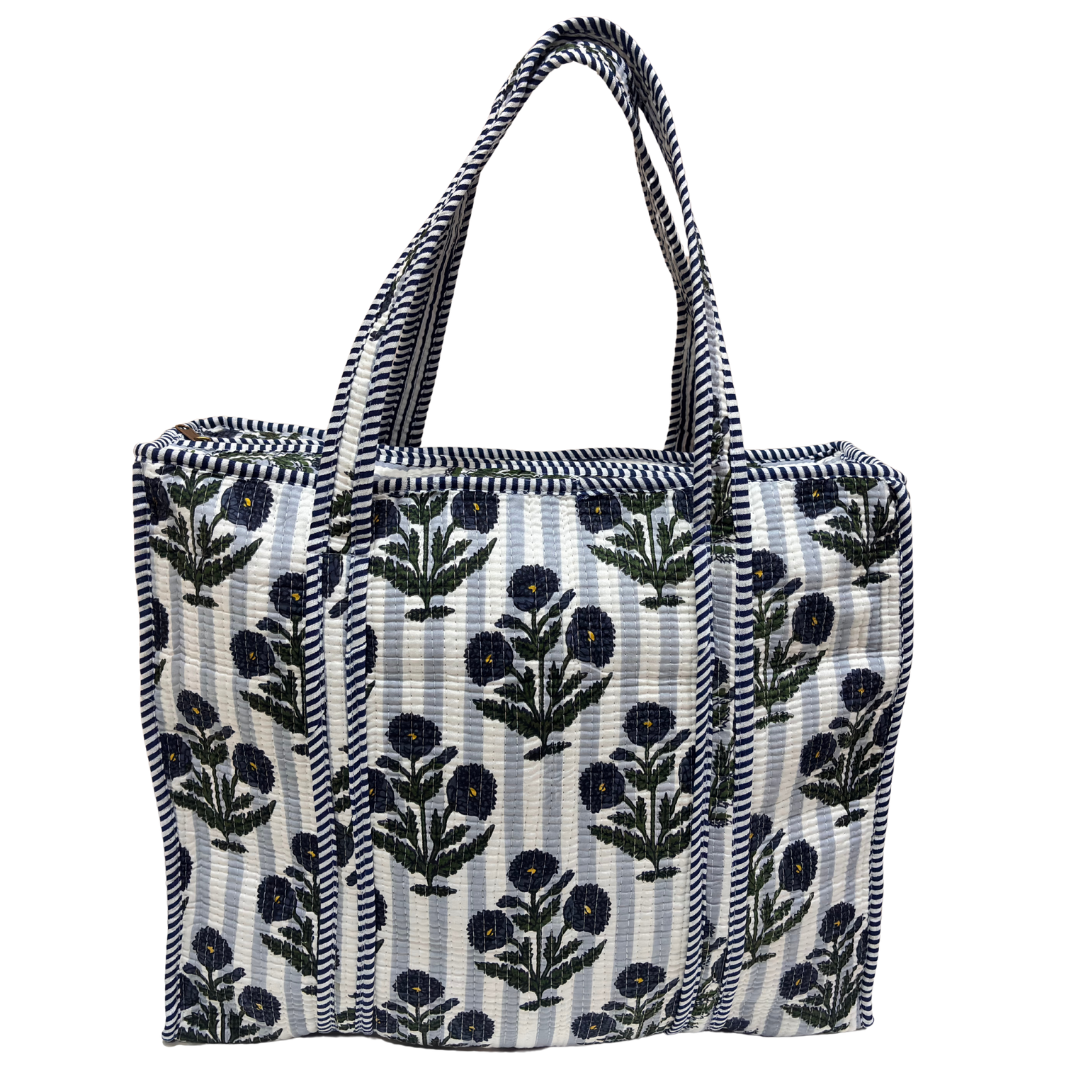 Quilted Cotton Shopping Tote Bag – Block Print, Handcrafted | The House of RajPadmini
