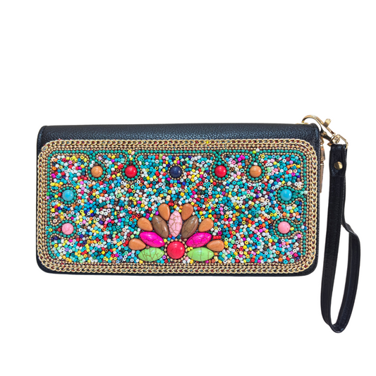 The House of RajPadmini Decorative Flower Beaded Large Wallet