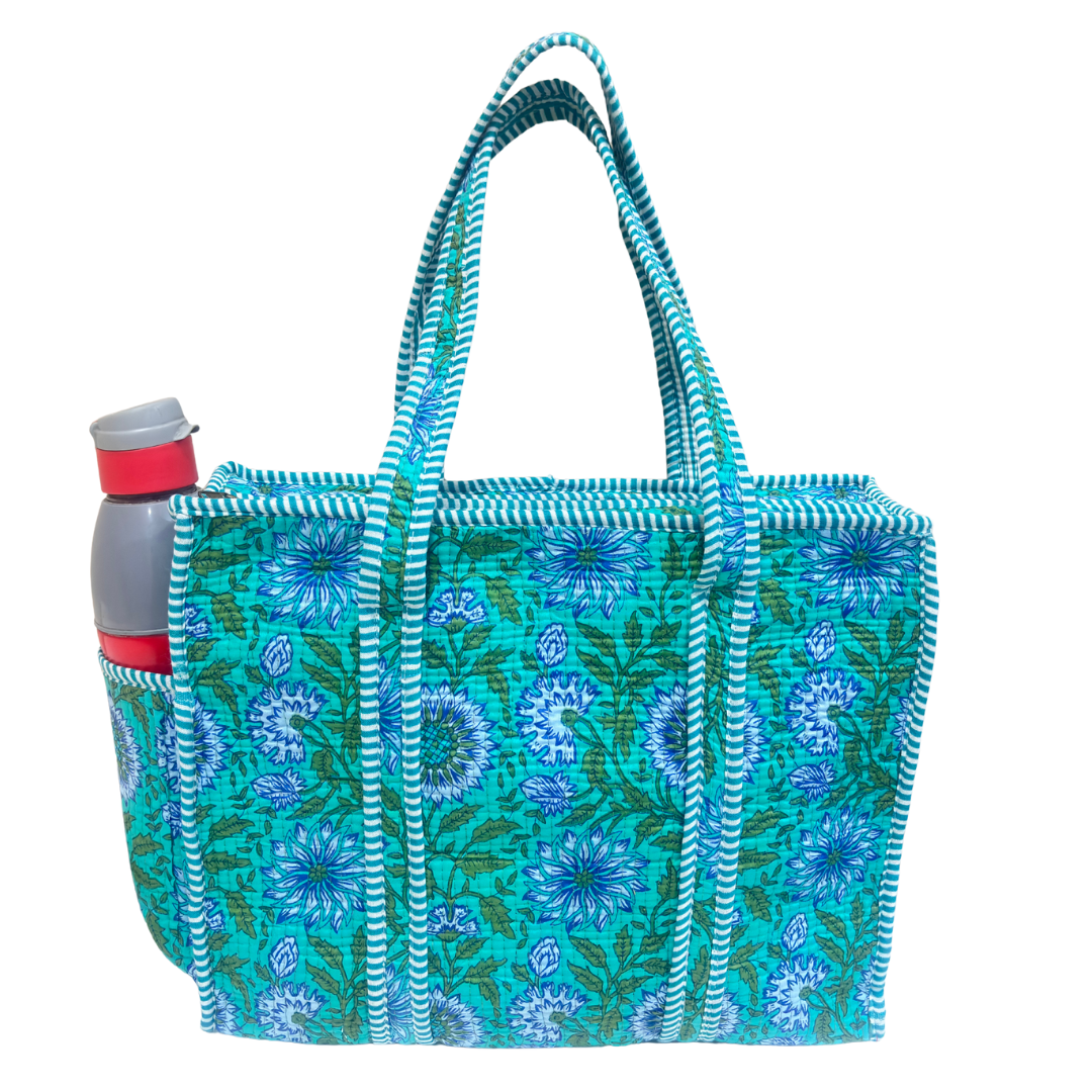 Artisan Quilted Bloom Cotton Tote - Handcrafted Shopping Companion