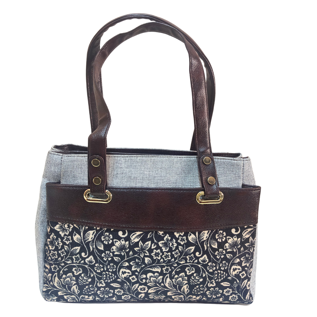 The House of RajPadmini Floral Print Tote Bag with Multiple Compartments