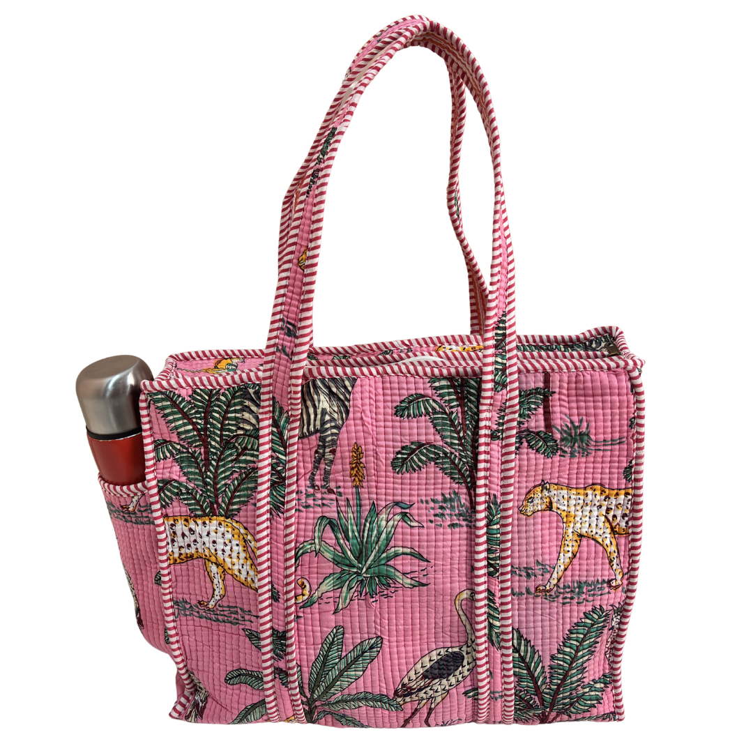 Artisan Quilted Bloom Quilted Cotton Tote - Handcrafted Shopping Companion