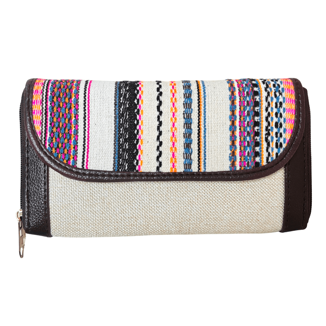 The Hamsafar Edition:- Women's Ethnic Pearl White Jute Fabric Wallet with Double Partition