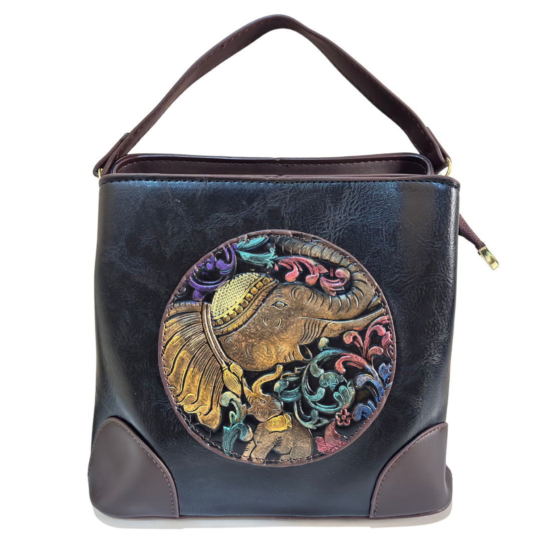 Handcrafted Elephant Design Handbag Convertible Crossbody Bag