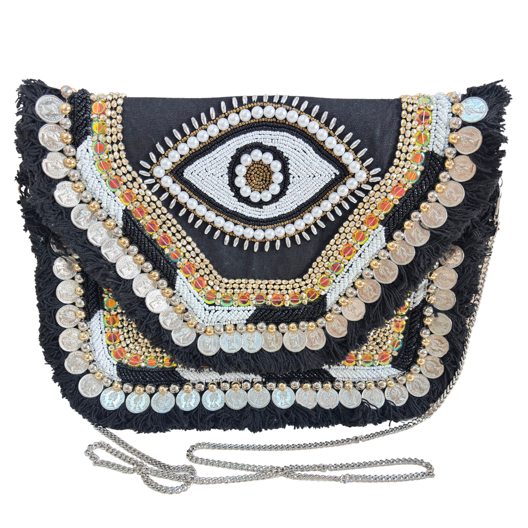 Boho Chic Cotton Crossbody Clutch and Convertible Sling