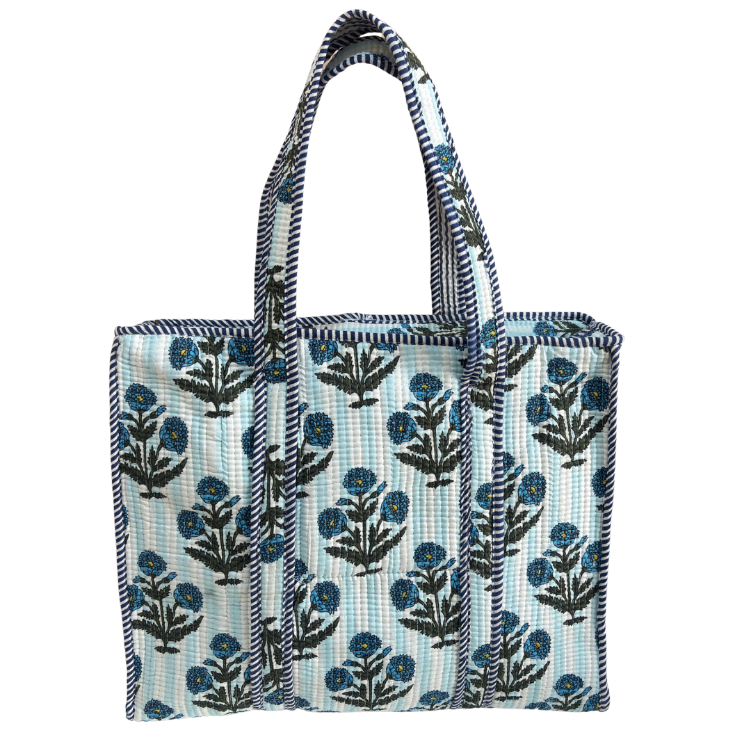 Quilted Cotton Shopping Tote Bag – Block Print, Handcrafted | The House of RajPadmini