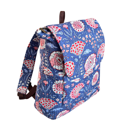 The Jungle Book Edition:- Premium Quilted Cotton Blue Backpack with Floral Print Design