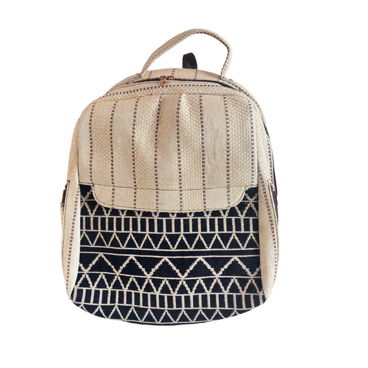 The Aavran Edition:- Premium Geometric Pattern White Jute Laptop Backpack