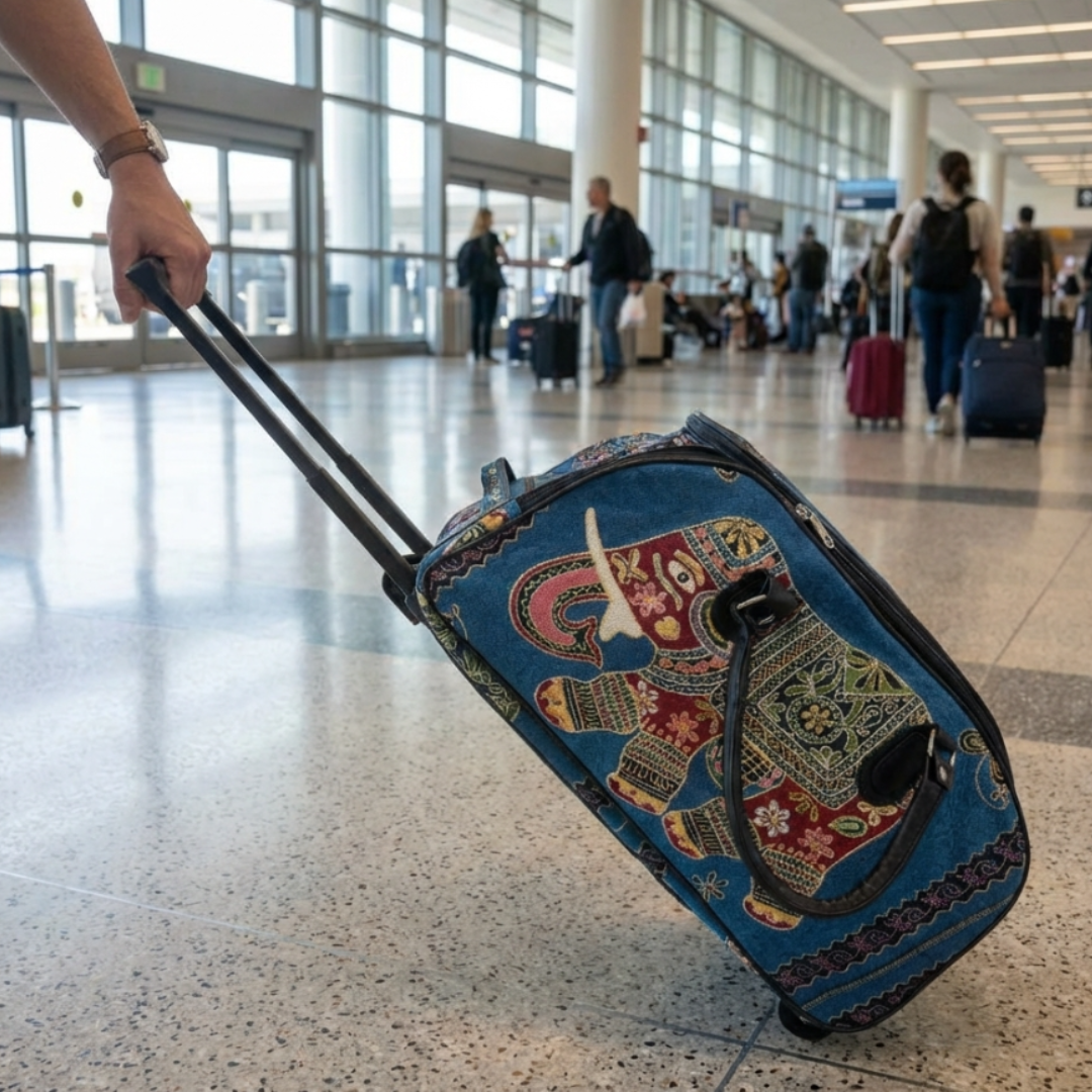 Fully Waterproof Elephant Printed Travel Duffle Trolley Bag