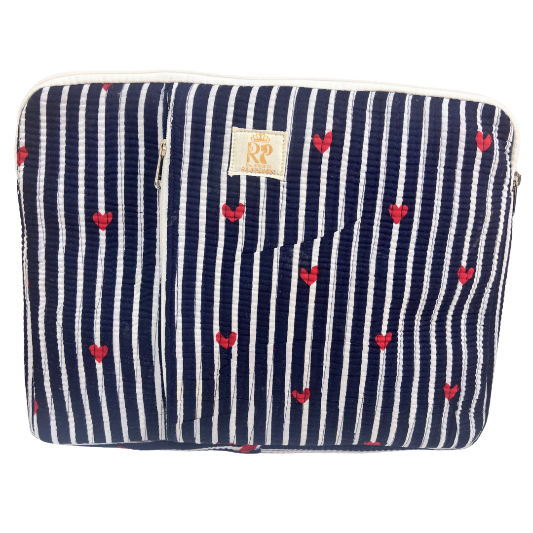 Quilted Cotton Laptop Sleeve with External Pocket — Handcrafted 14-inch Sleeve | The House of RajPadmini