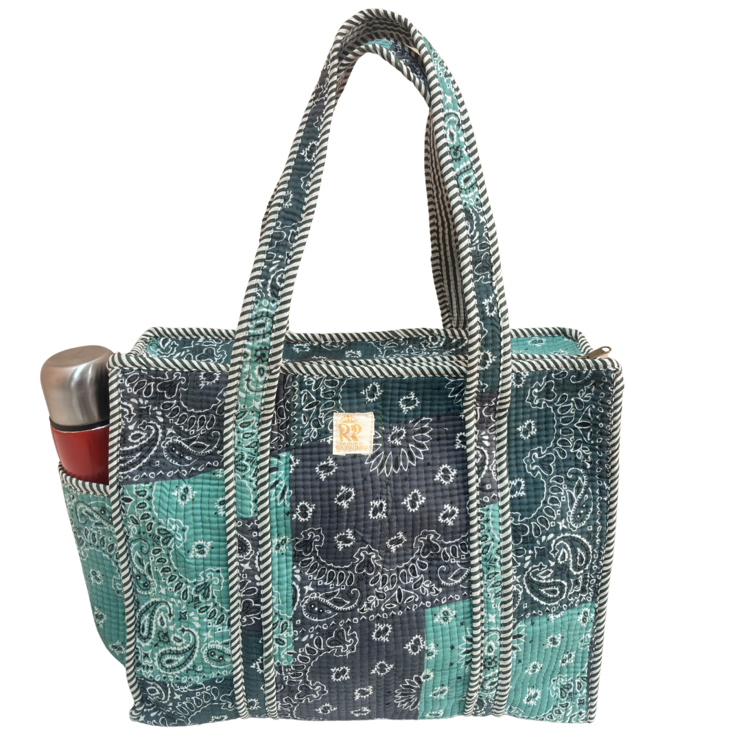 RajPadmini 4-in-1 Super Mom's Edition COMBO : Premium Quilted Tote Bag + 3 Waterproof Pouches = Your Complete Organization Solution!