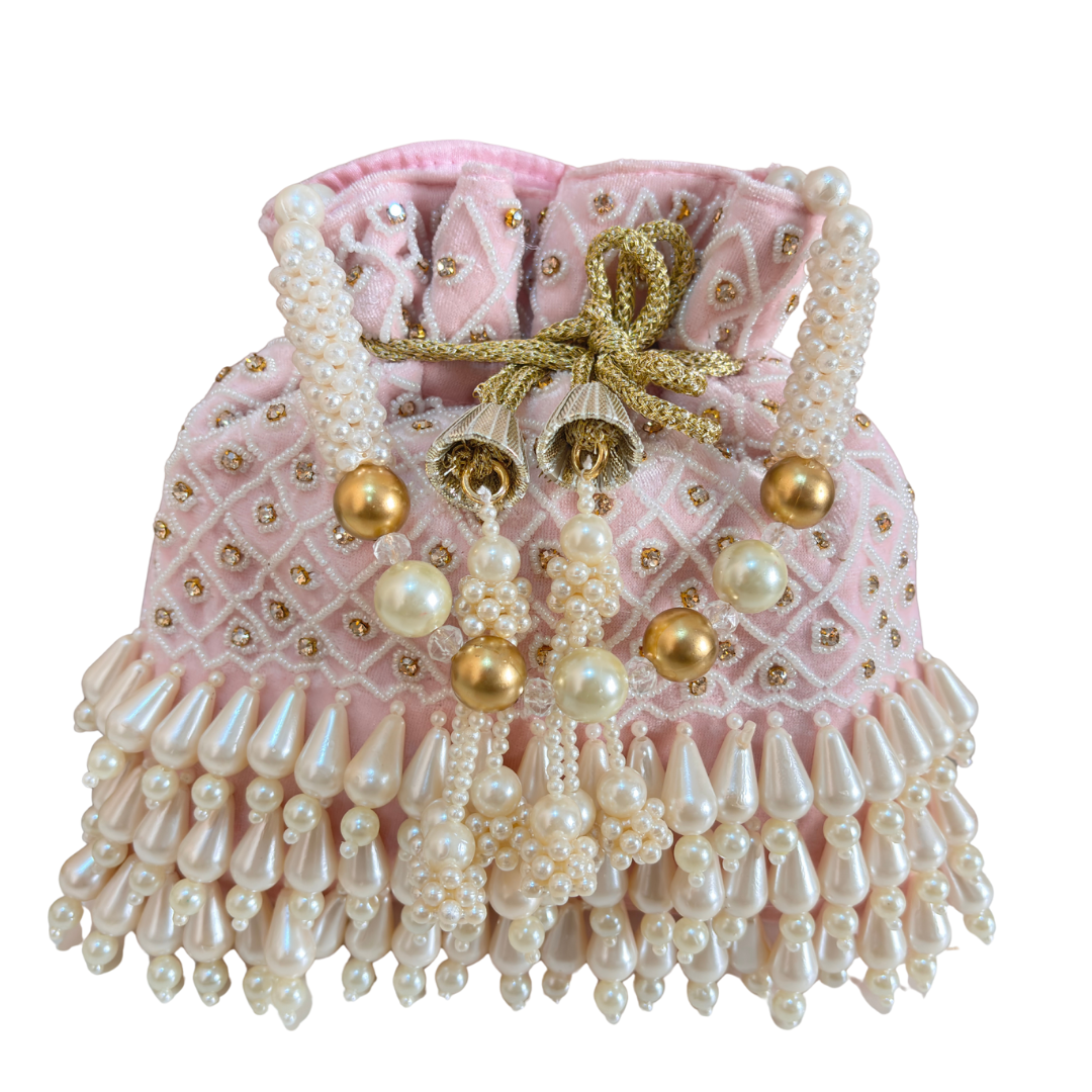 The House of RajPadmini Velvet Pearl Embroidered Potli Bag