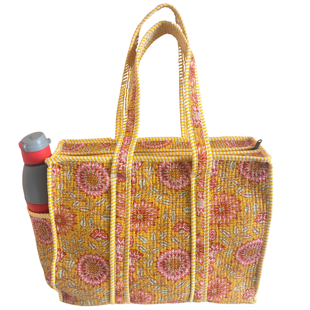 RajPadmini 4-in-1 Festive Gifting COMBO : Premium Quilted Tote Bag + 3 Waterproof Pouches = Your Complete Organization Solution!