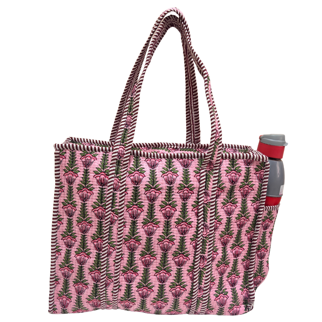 Artisan Quilted Bloom Quilted Cotton Tote - Handcrafted Shopping Companion
