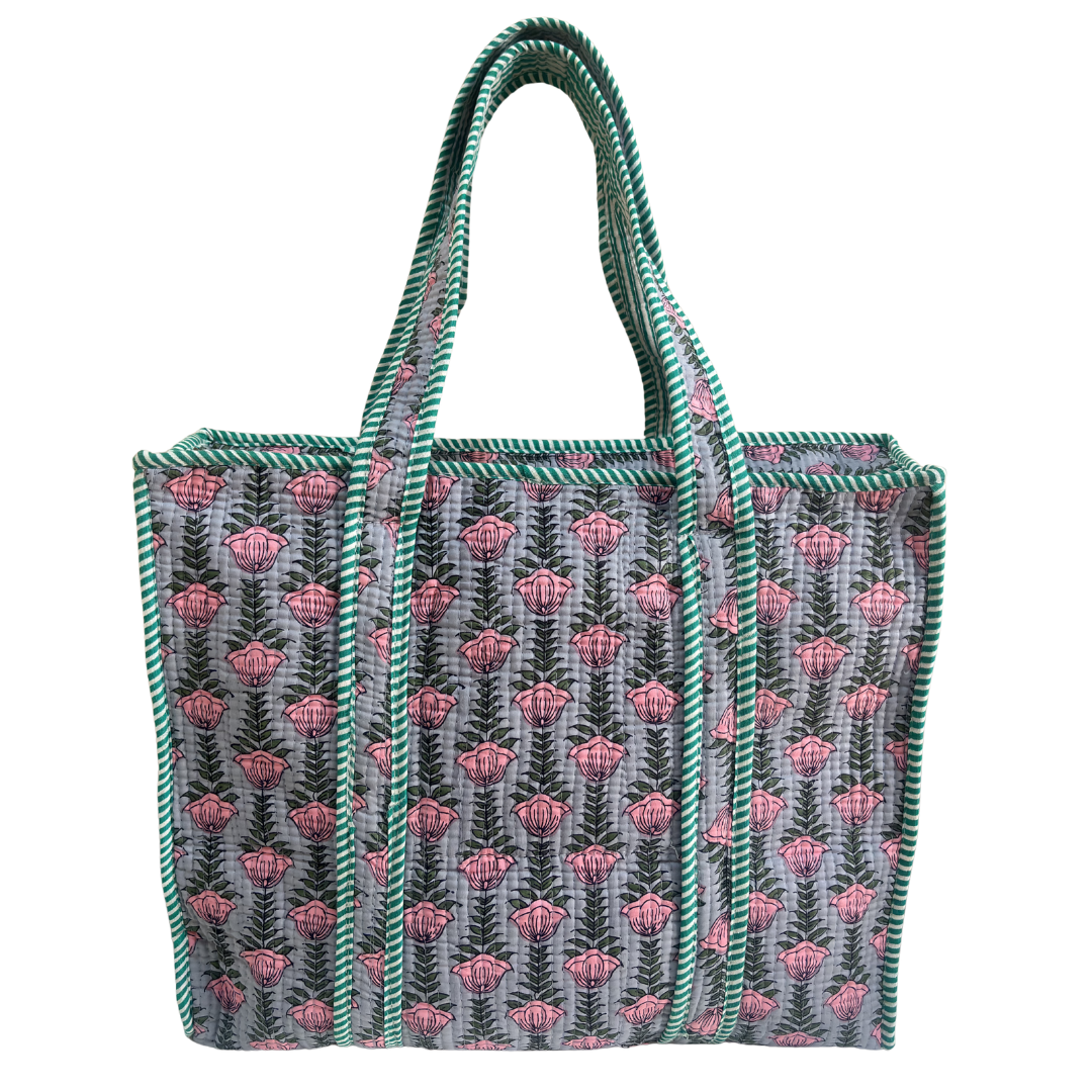 Quilted Cotton Shopping Tote Bag – Block Print, Handcrafted | The House of RajPadmini