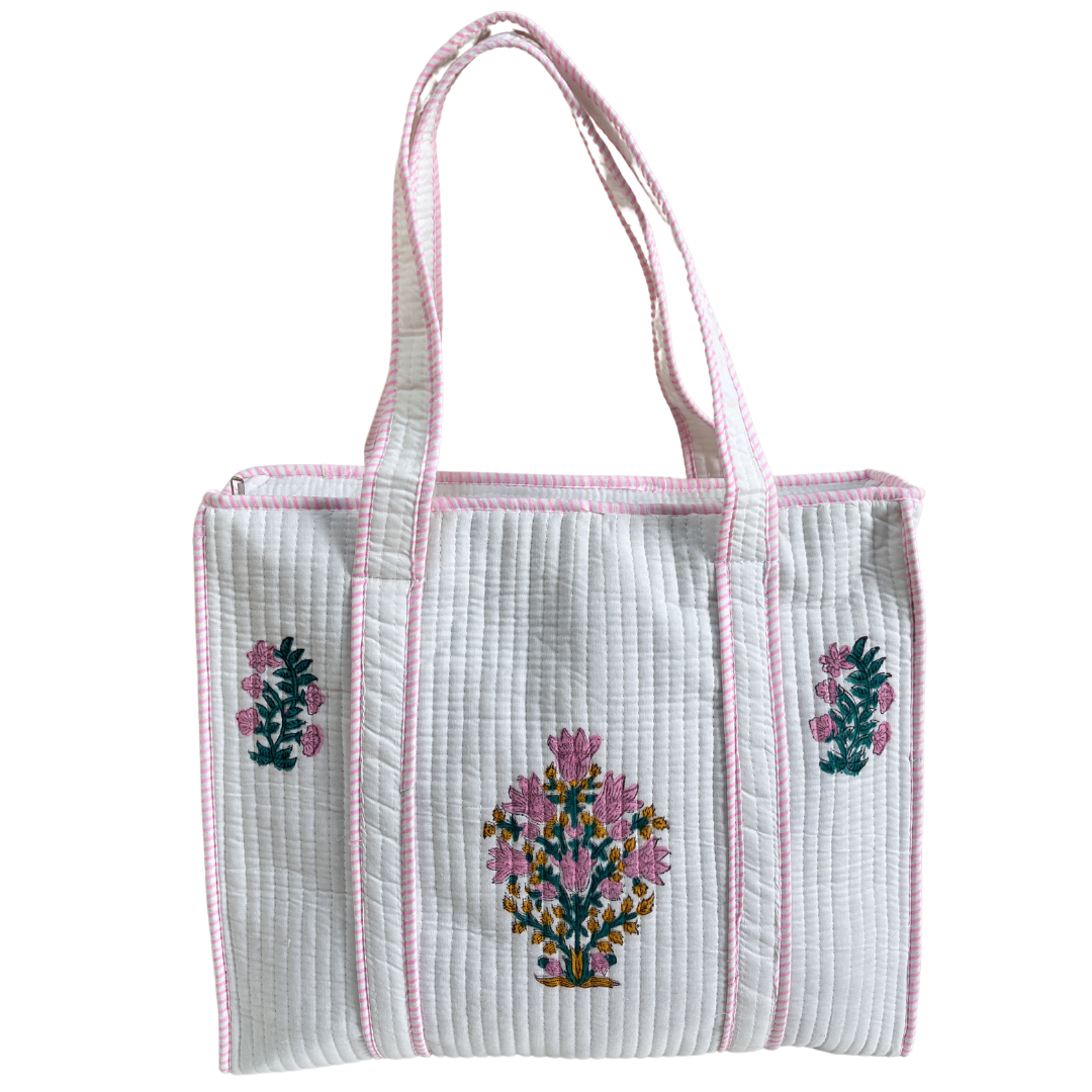 Quilted Cotton Shopping Tote Bag – Block Print, Handcrafted | The House of RajPadmini