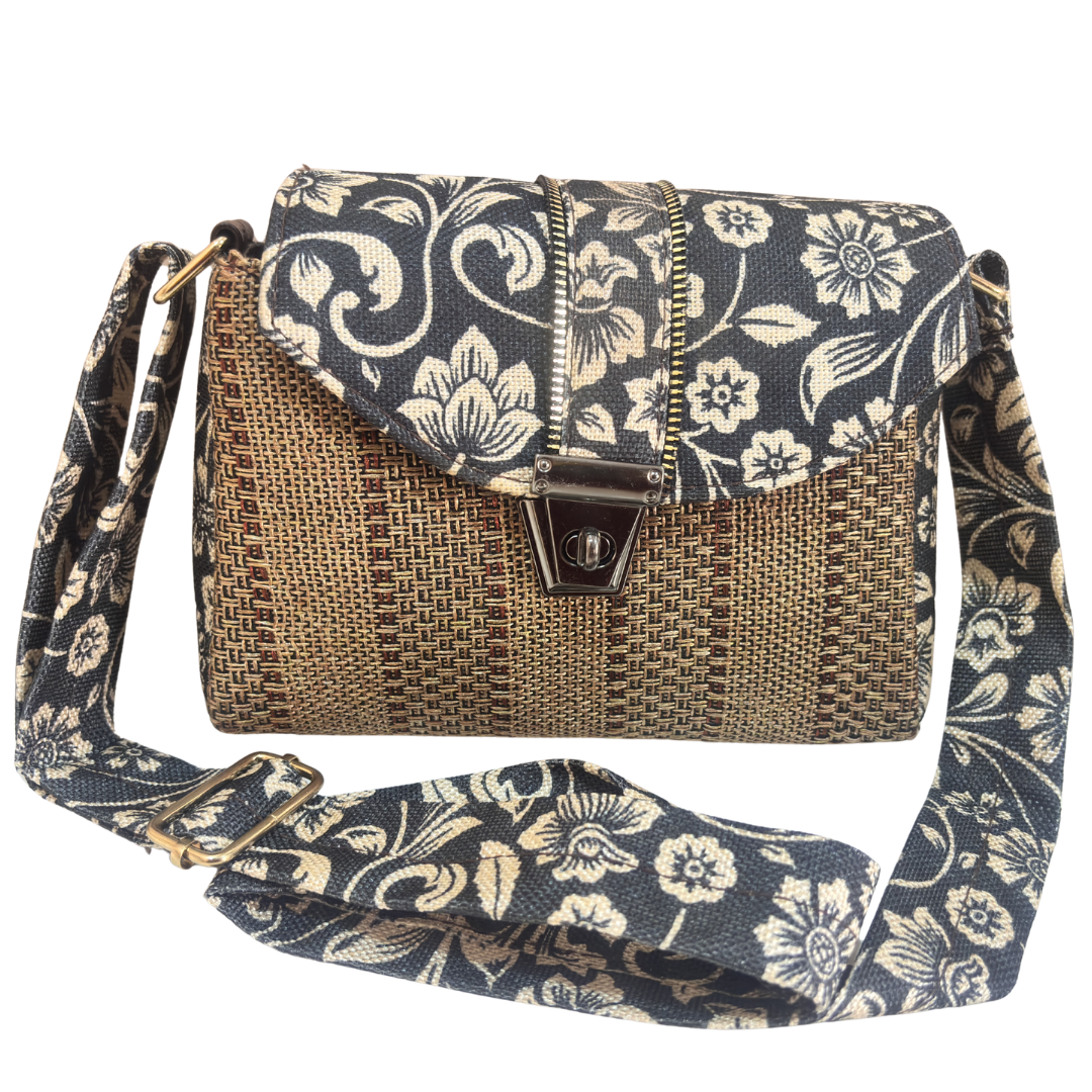 Handcrafted Jute Crossbody Sling Bag for Women — Double Partition Daily Sling with Cotton Lining | The House of RajPadmini