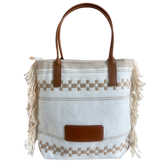 The House of RajPadmini Macrame Tote Bag with Fringe Detail