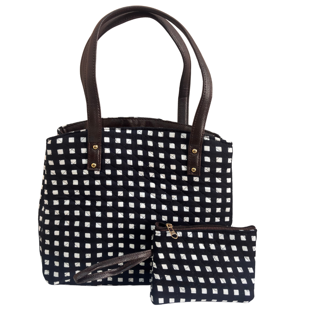 The House of RajPadmini Cross Quilted Cotton Tote Bag with Matching Pouch