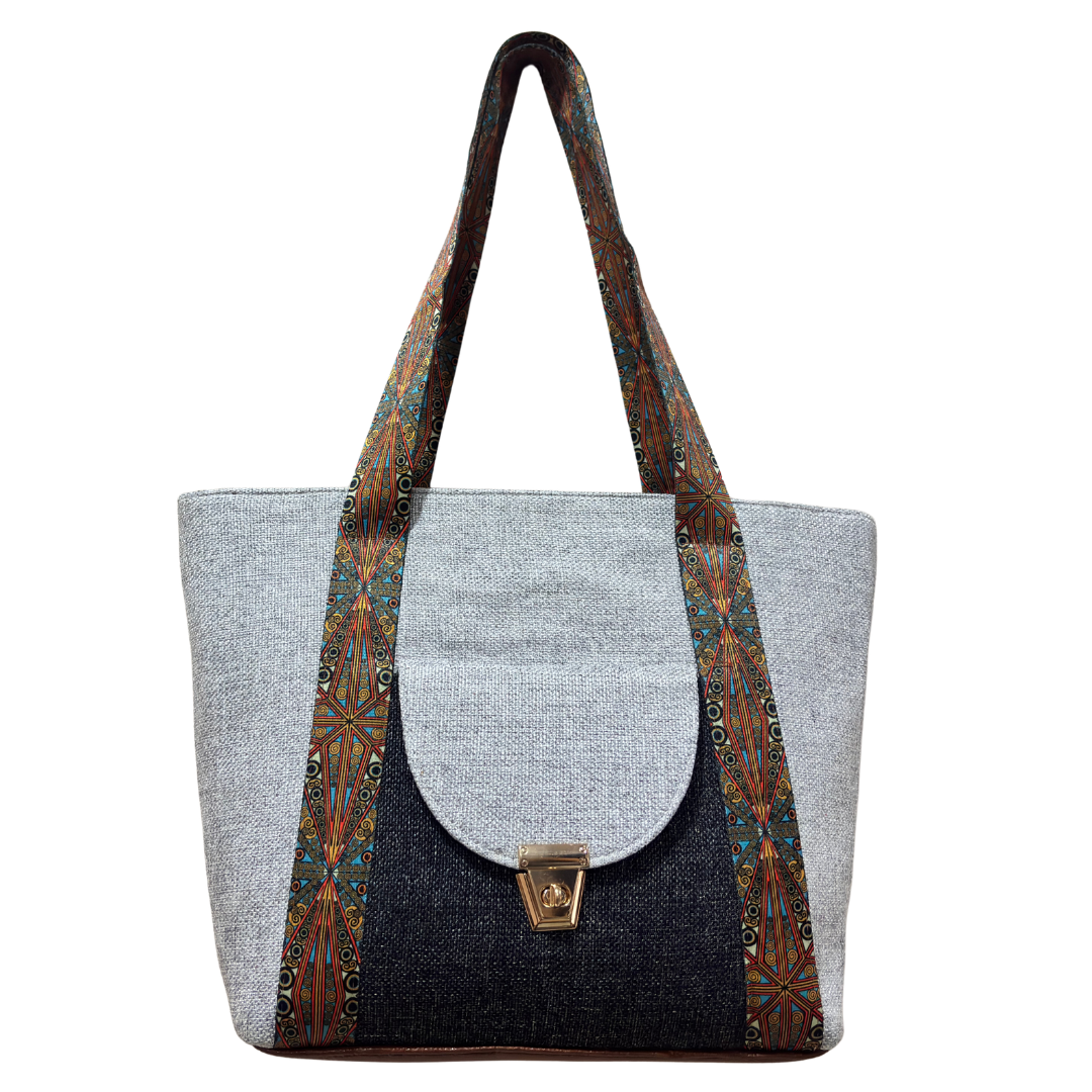 Boardroom Jute Tote Bag for Women | Office Laptop Tote with Faux Leather Trim | Heritage Craft