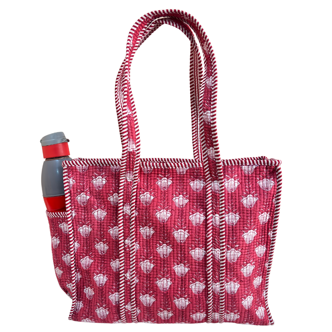 RajPadmini 4-in-1 Festive Gifting COMBO : Premium Quilted Tote Bag + 3 Waterproof Pouches = Your Complete Organization Solution!