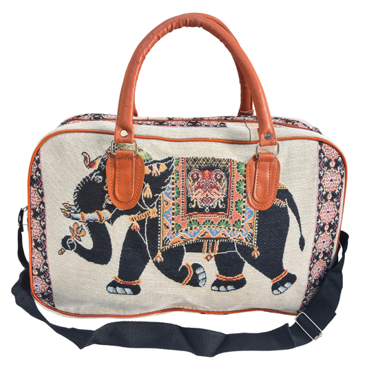 Creamy Beige Elephant Print Washable Duffle Bag