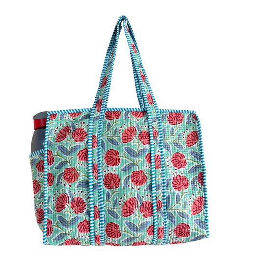 Artisan Quilted Bloom Cotton Tote - Handcrafted Shopping Companion