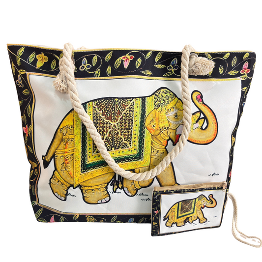The Beach Party Edition:- Elephant Print Beach Tote Bag with complimentary Pouch