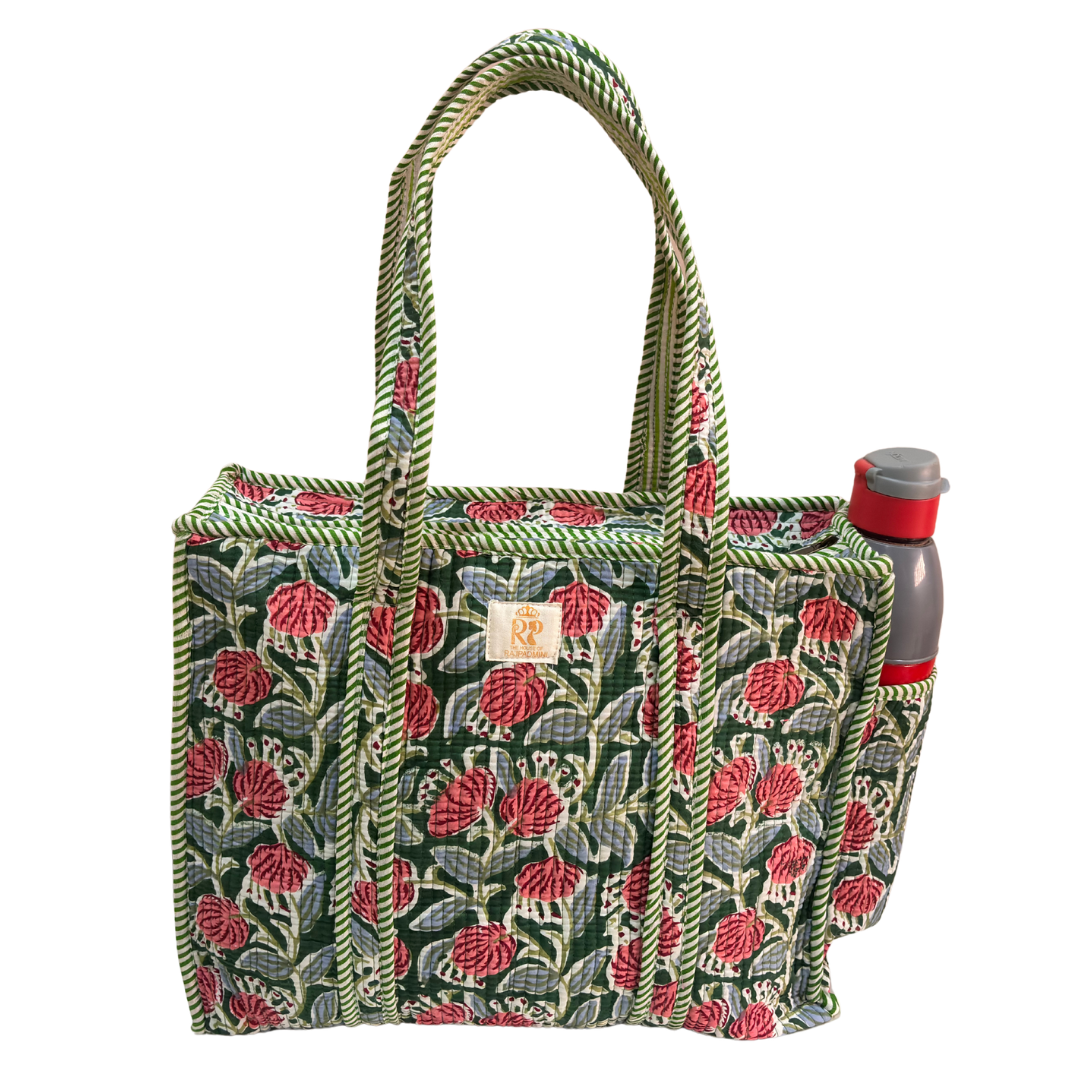 Artisan Quilted Bloom Quilted Cotton Tote - Handcrafted Shopping Companion