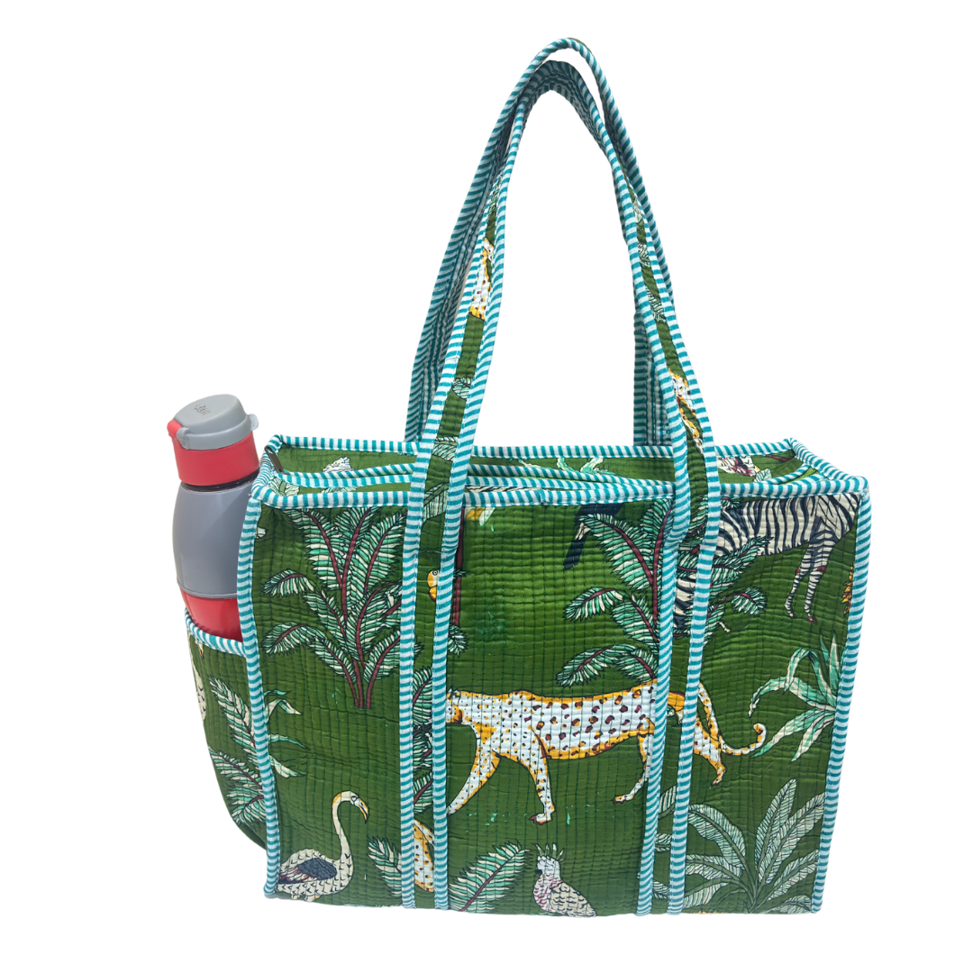 RajPadmini 4-in-1 Festive Gifting COMBO : Premium Quilted Tote Bag + 3 Waterproof Pouches = Your Complete Organization Solution!