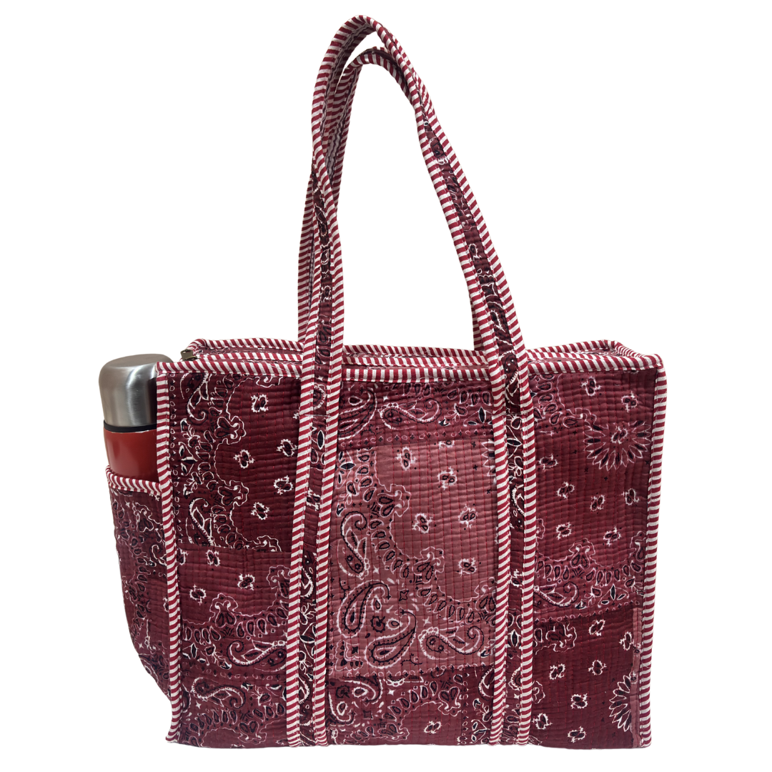 Artisan Quilted Bloom Quilted Cotton Tote - Handcrafted Shopping Companion