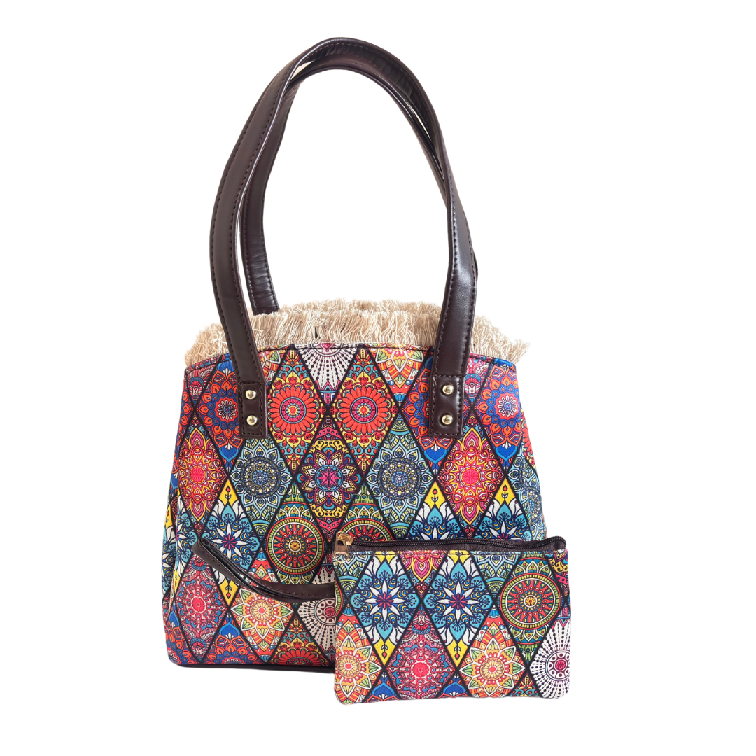 Rajasthani Diamond Print Tote Bag with Complimentary Pouch - The House of RajPadmini