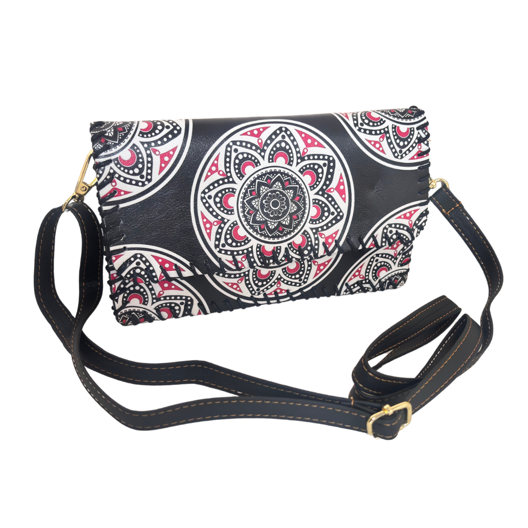 The Virasat Edition:- Black Ethnic Print Wallet & Convertible Sling