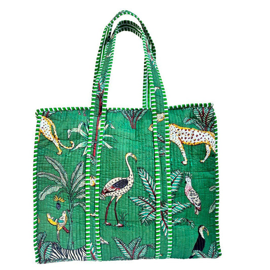 The Bazaar Bhoot Edition:- Premium Cotton Quilted Green Shopping Tote Bag