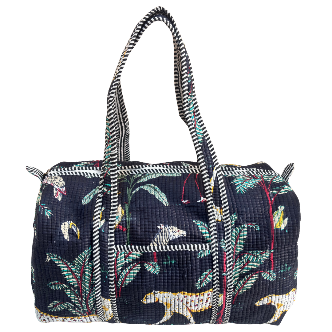 Pushkar Balloon Quilted Heritage Duffle by The House of RajPadmini — handcrafted travel duffle from Jaipur (Black variant)