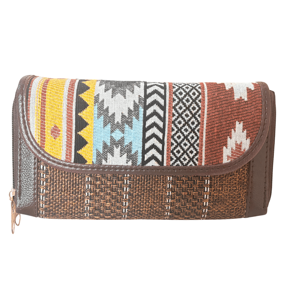 The Hamsafar Edition:- Women's Ethnic Rust Brown Jute Fabric Wallet with Double Partition